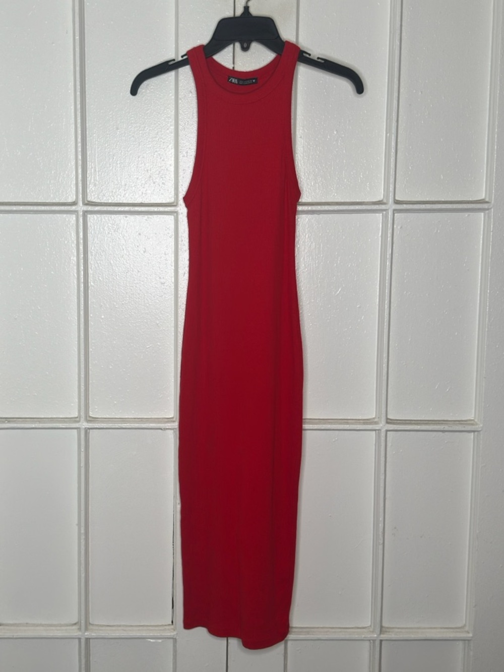 Zara Red Ribbed Tank Maxi Dress
